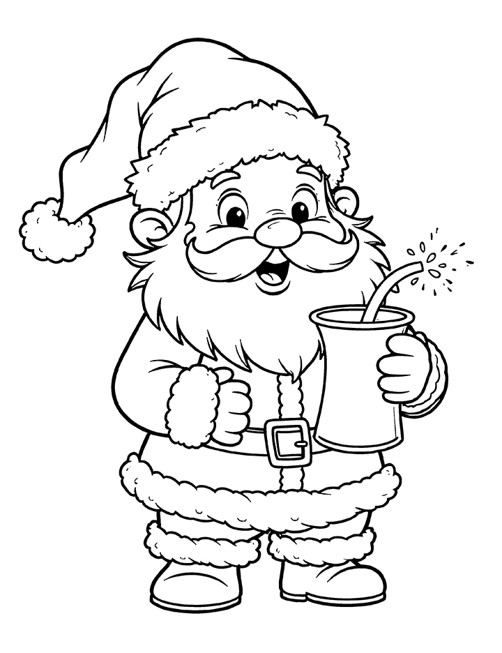 Santa enjoying milk coloring page