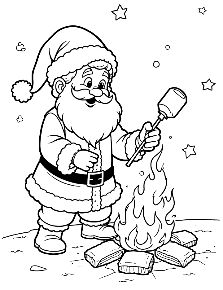 Santa roasting coloring page