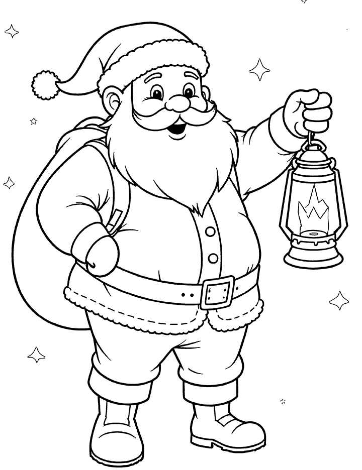 Santa with lantern coloring page