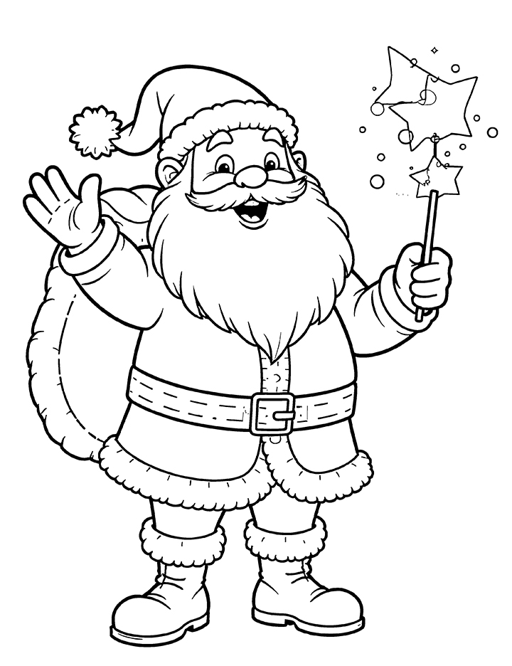 Santa with magic wand coloring page