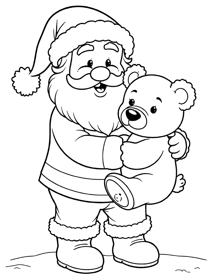 Santa with teddy bear coloring page