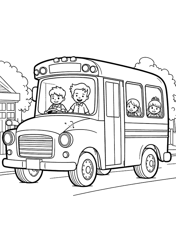 School bus with a map coloring page