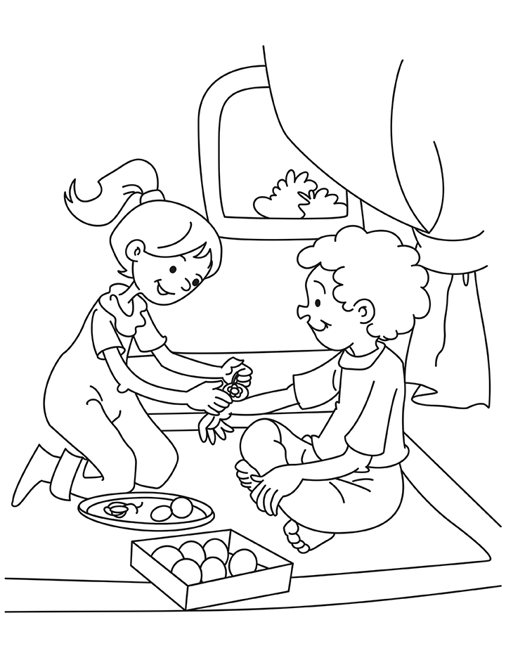 Sister tying a Rakhi coloring page