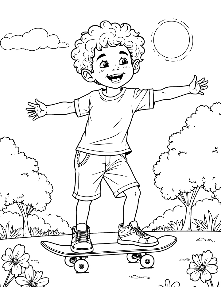 Skateboarding coloring page