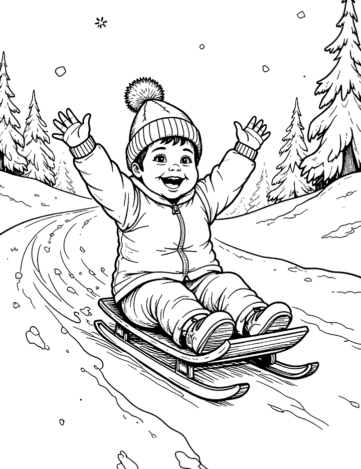 Sledding coloring page