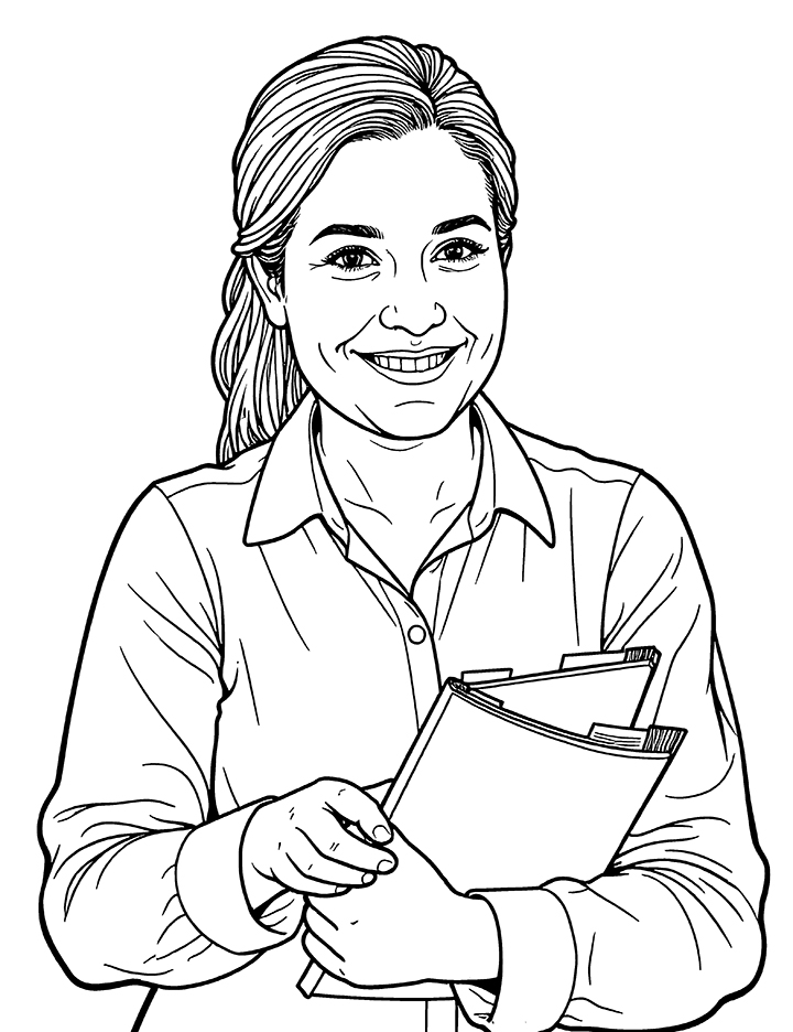 Smiling teacher coloring page