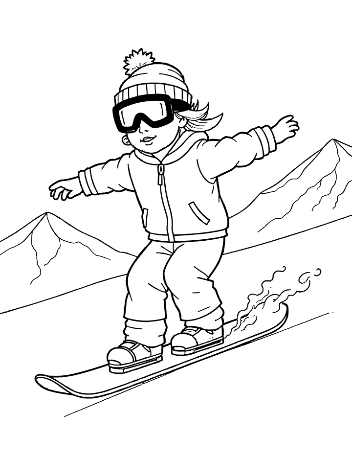 Snowboarding coloring page 2