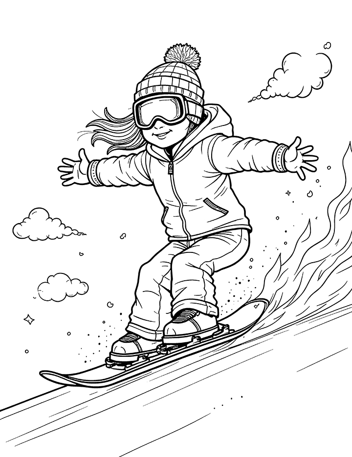 Snowboarding coloring page