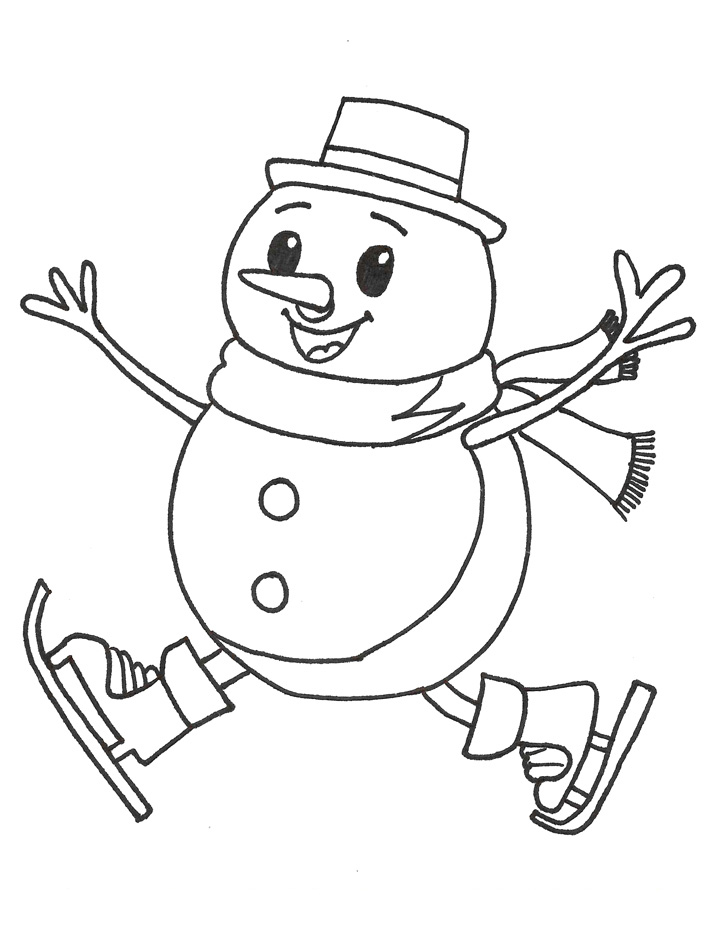 Snowman running coloring page