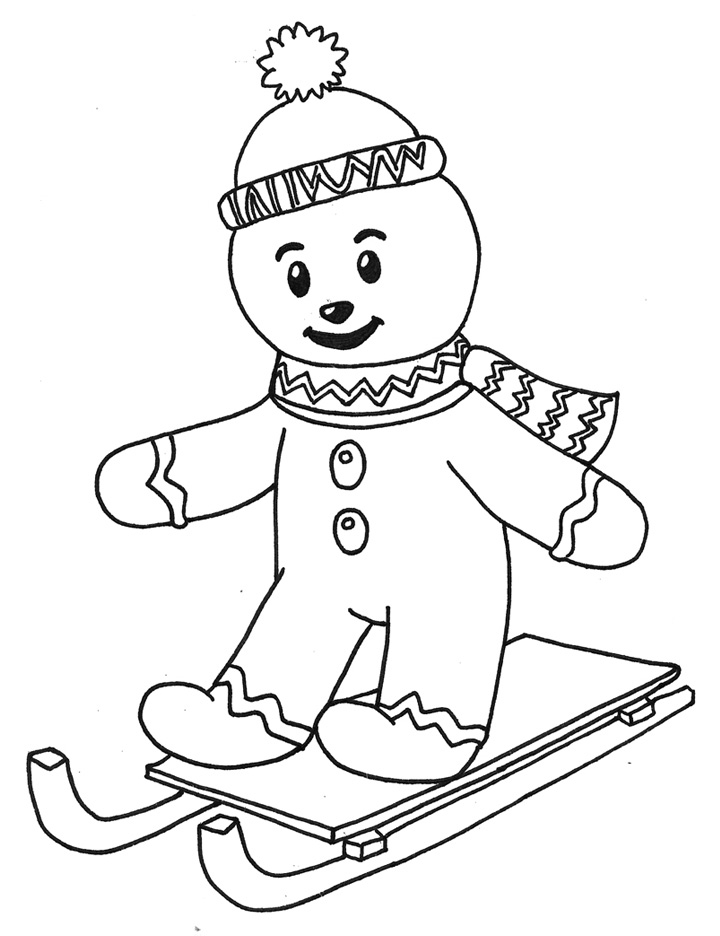 Snowman sledding coloring page