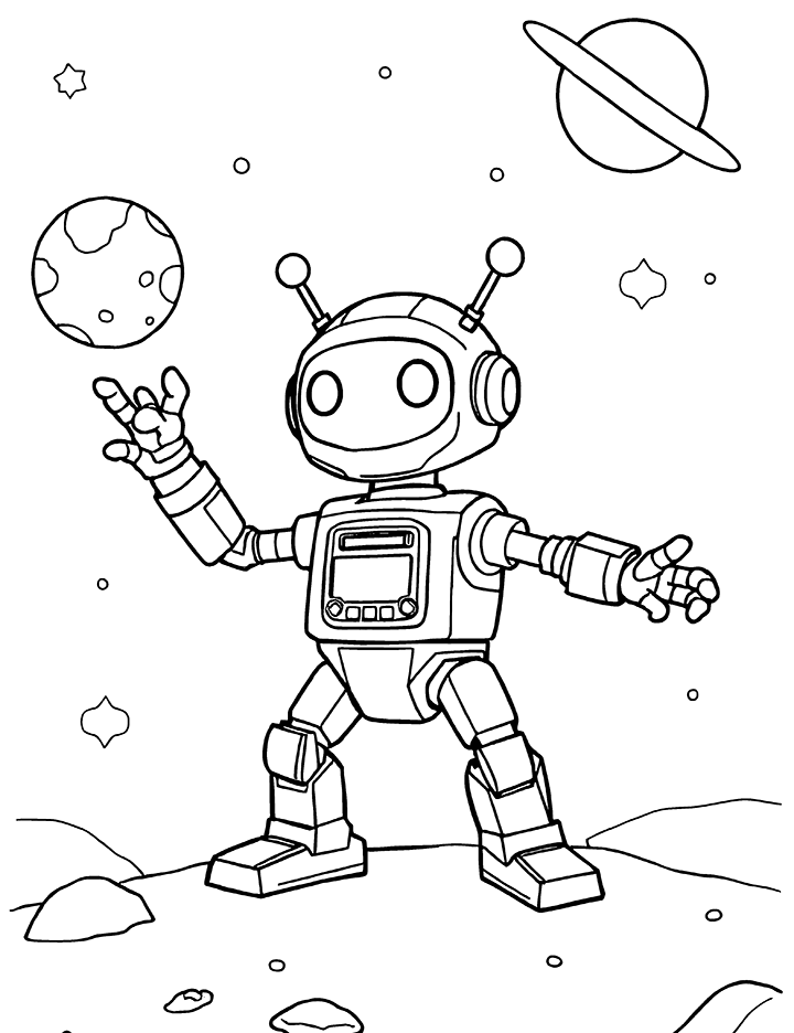 Space robot coloring page