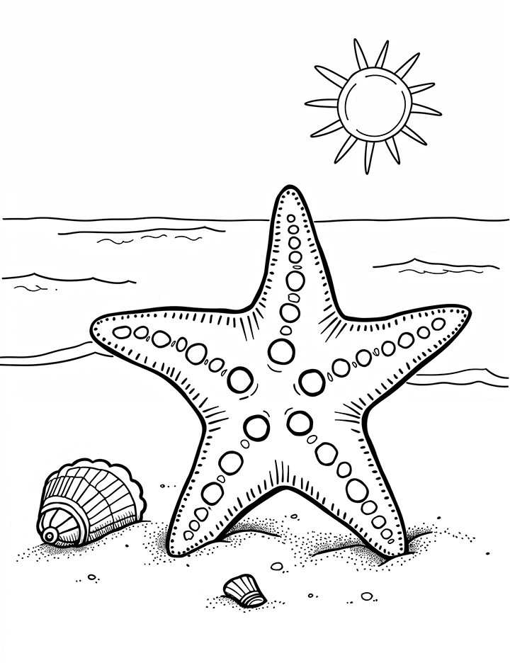 Starfish on the sand coloring page