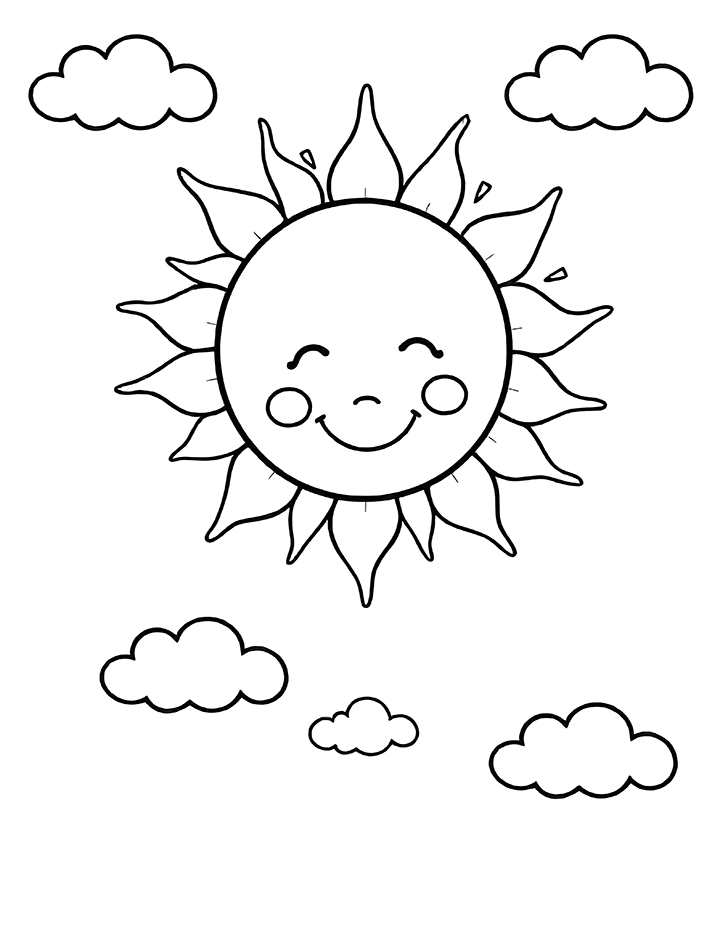 Sun with happy face coloring page