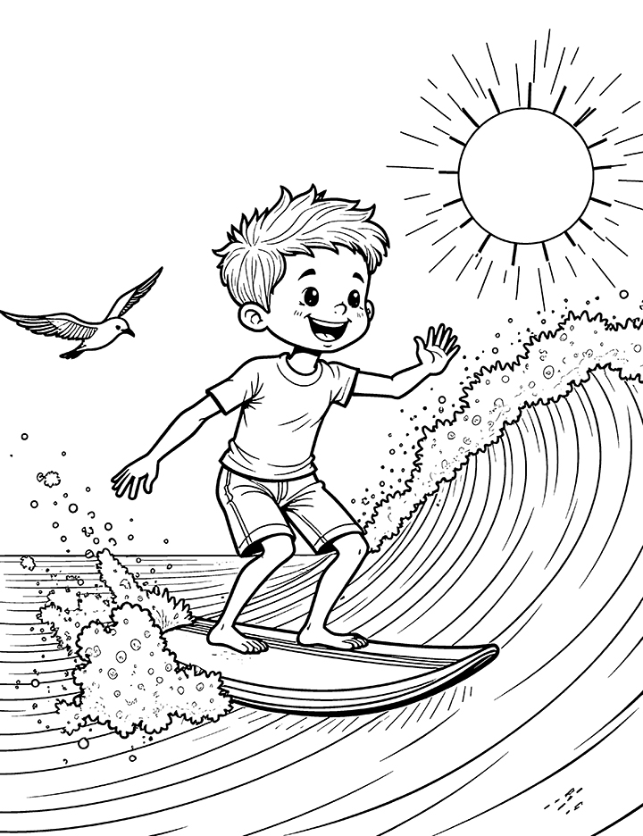 Surfing coloring page