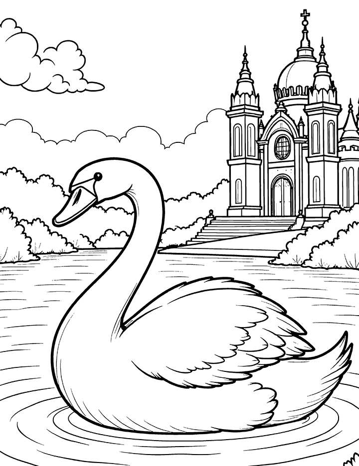 Swan at a royal palace coloring page