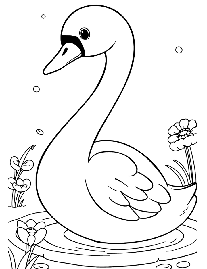 Swan in a cartoon world coloring page