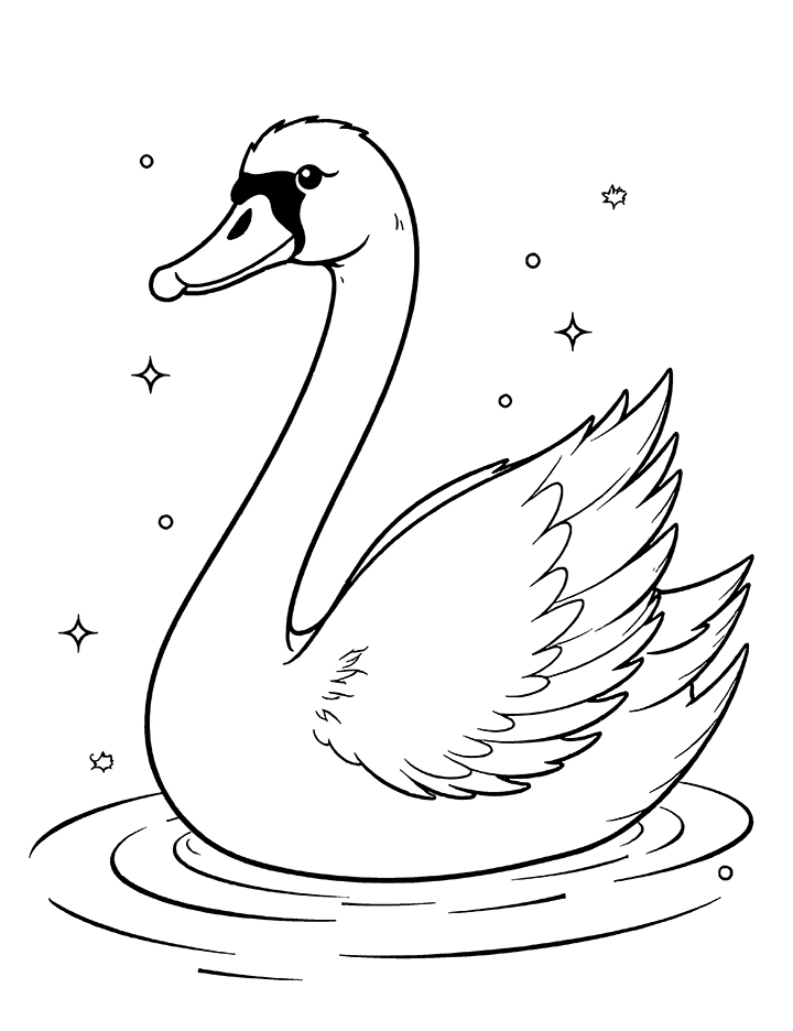 Swan with sparkling water coloring page