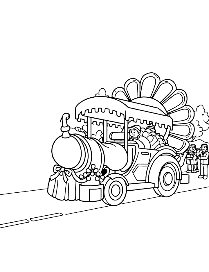 Thanksgiving parade floats coloring page 2