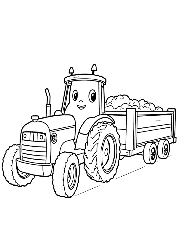 Tractor pulling a wagon coloring page