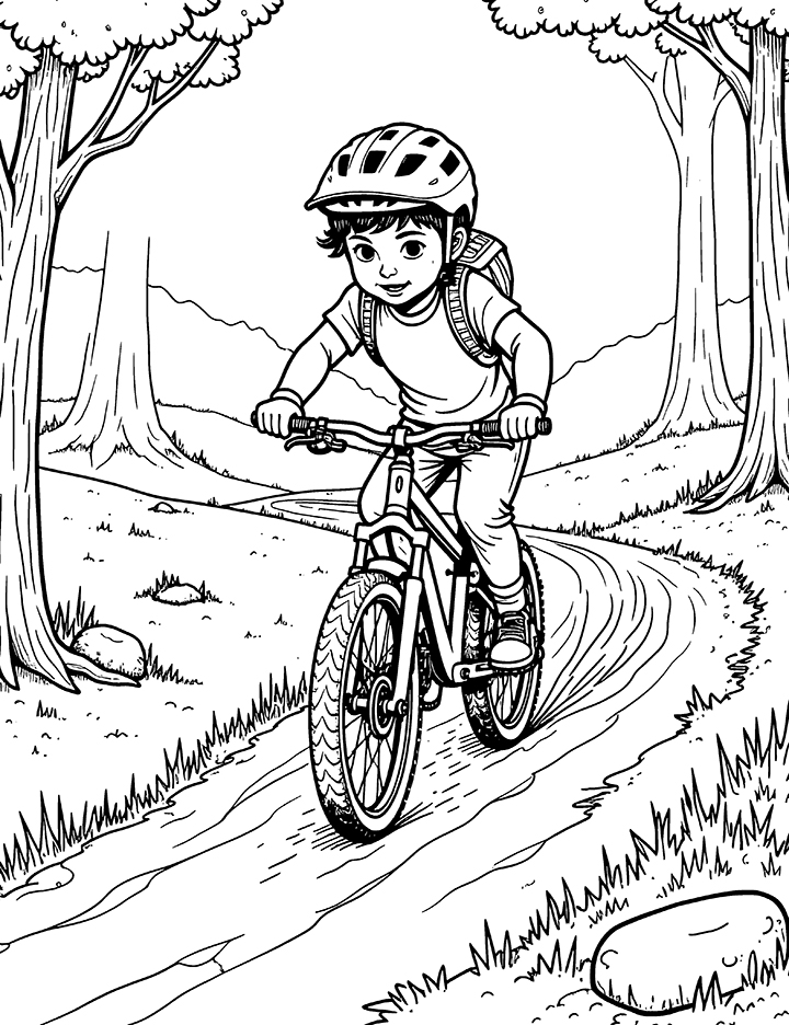 Trail biking coloring page