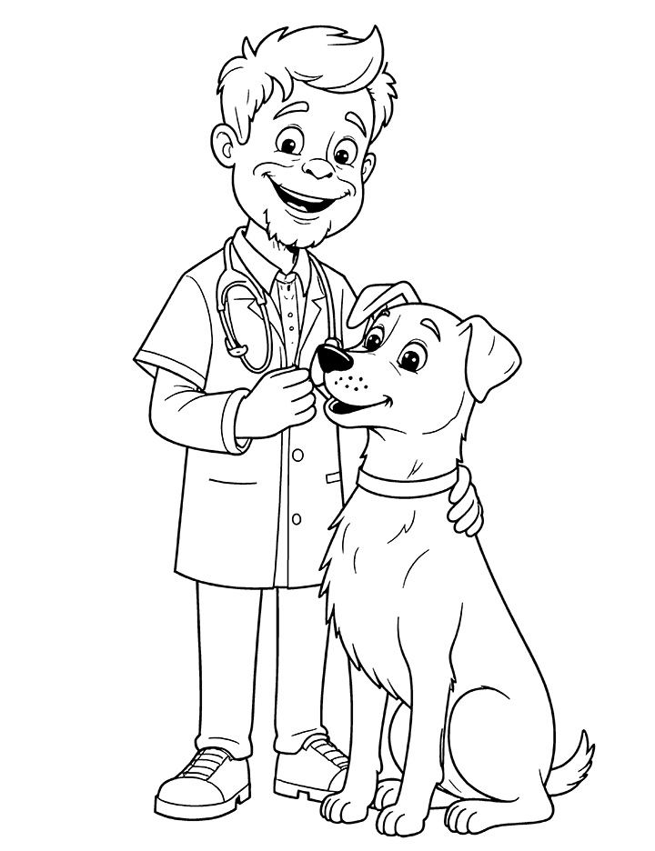 Veterinarian with stethoscope coloring page