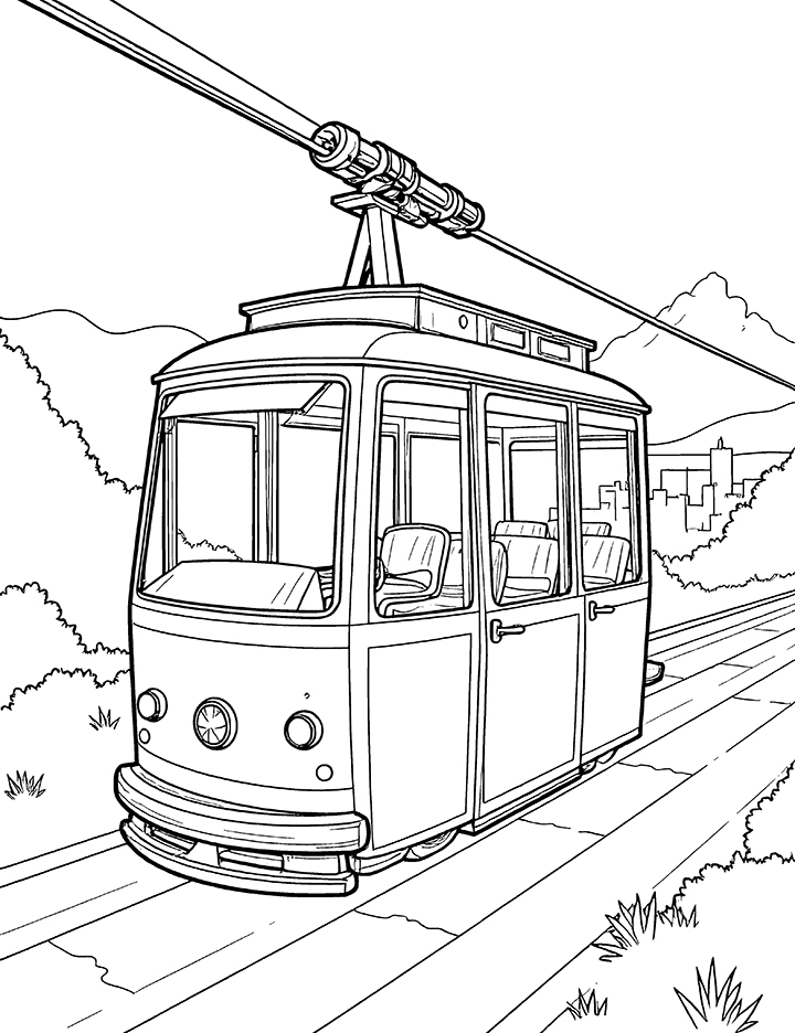 Vintage cable car coloring page