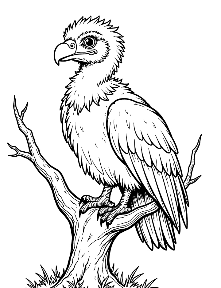 Vulture on dead tree coloring page