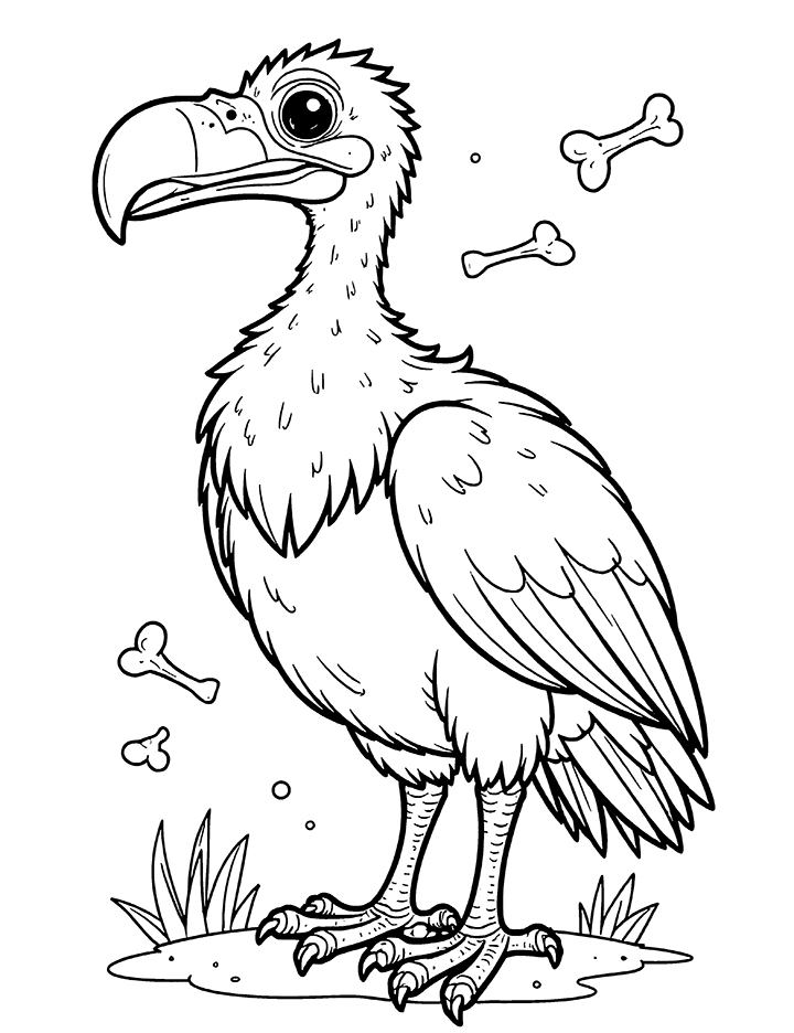 Vulture thinking about bones coloring page