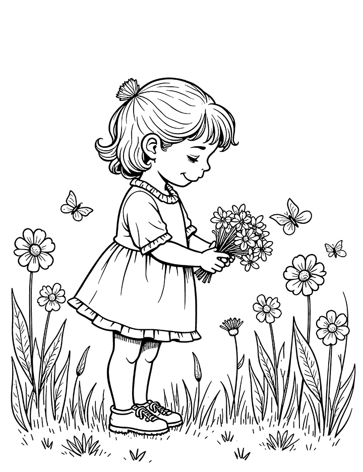 Wildflower picking coloring page 2