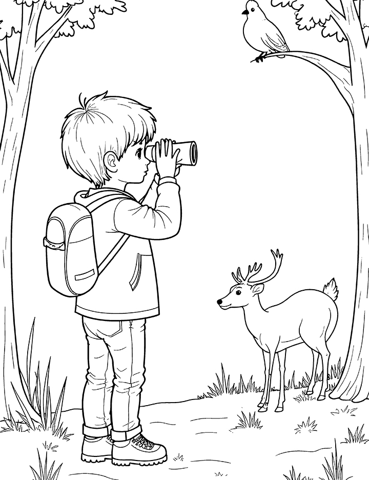 Wildlife watching coloring page