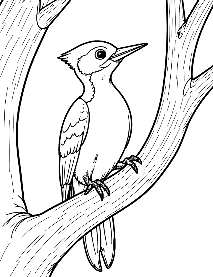 Woodpecker sitting coloring page