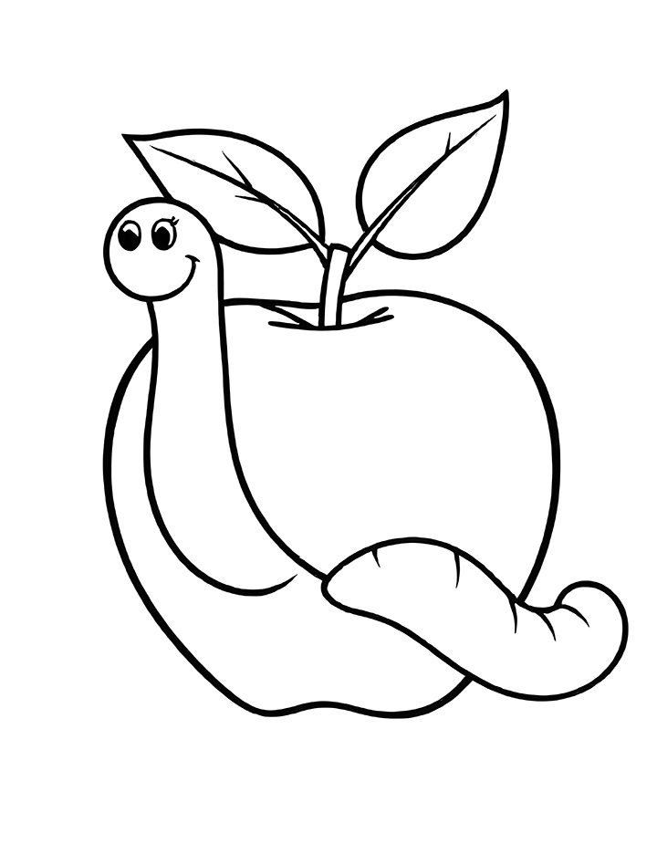 Worm in apple coloring page