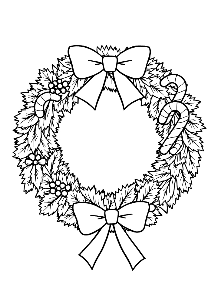 Wreath with candy canes coloring page