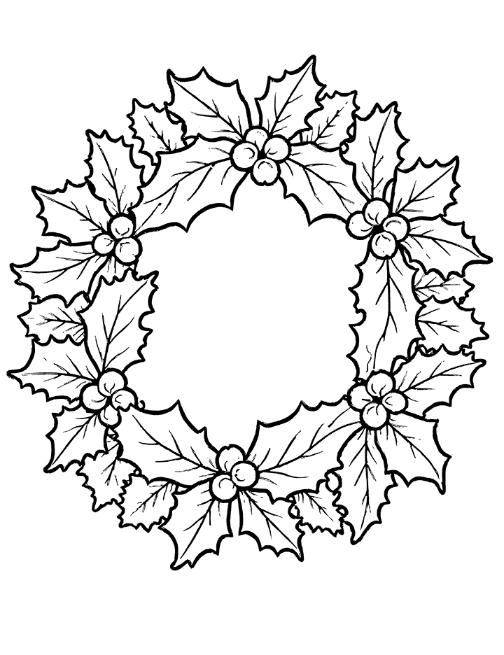 Wreath with holly berries coloring page