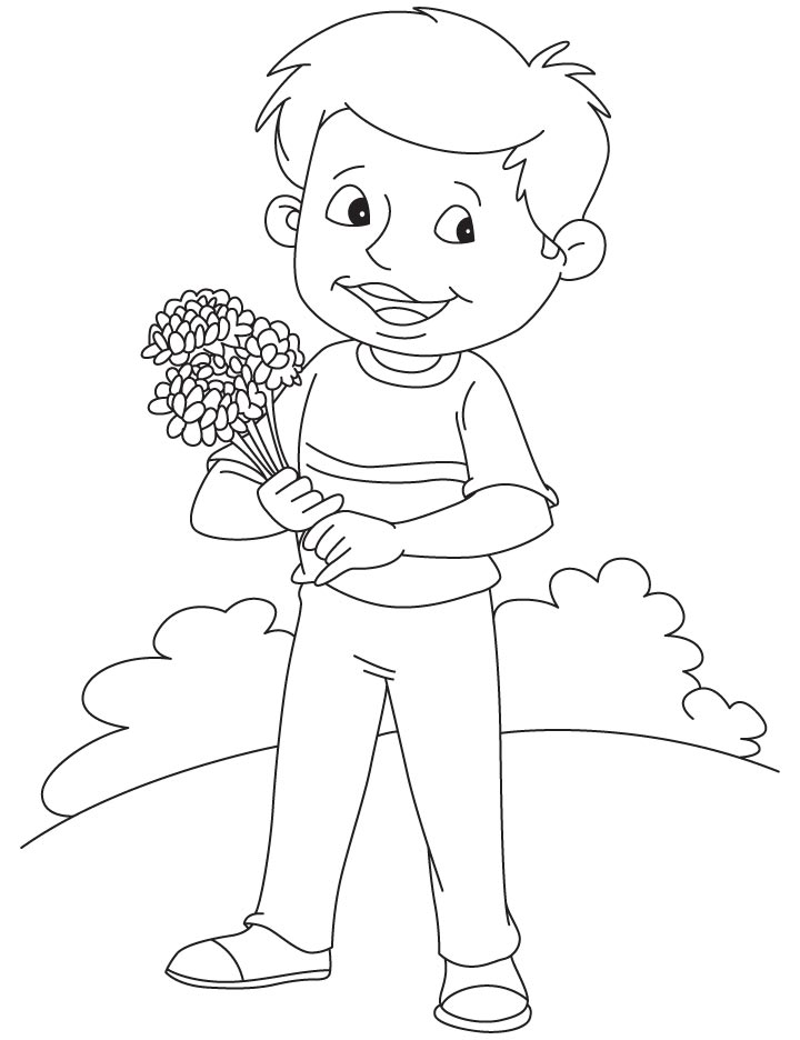 Boy with chrysanthemum coloring page | Download Free Boy with ...