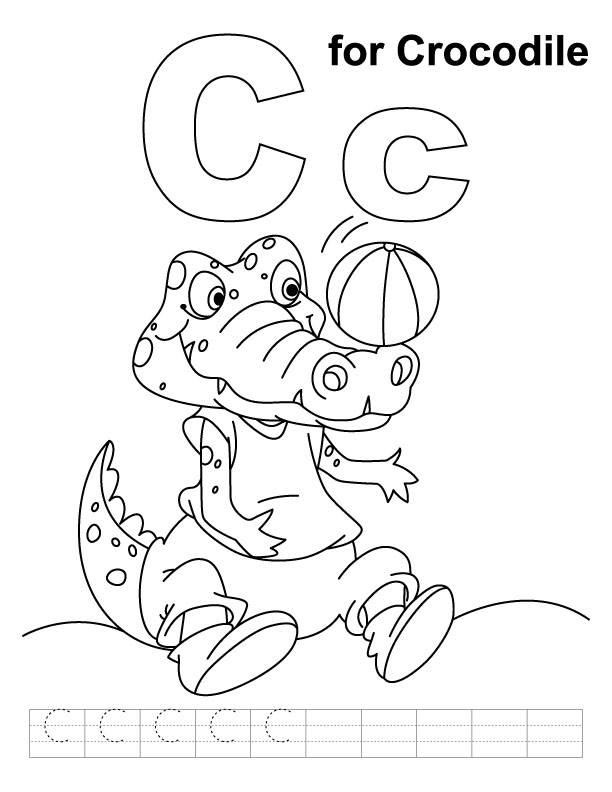 C for crocodile coloring page with handwriting practice | Download Free ...