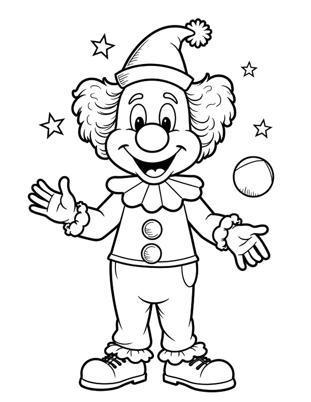 Circus clown juggling coloring page