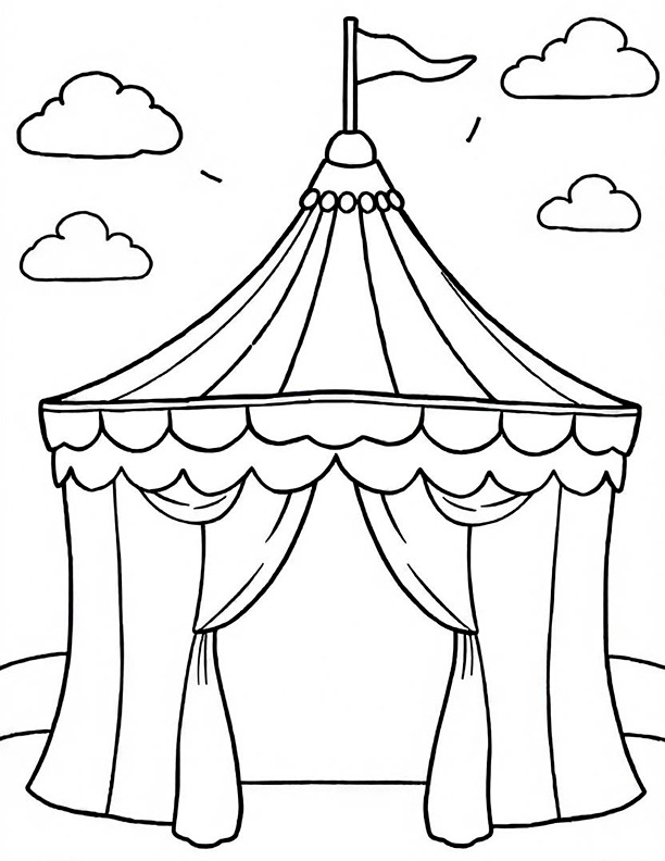 Circus tent in sunny weather coloring page