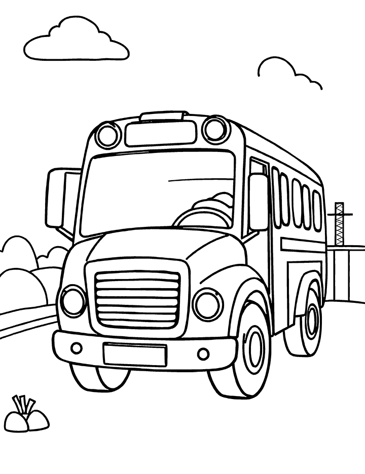 Construction site bus coloring page