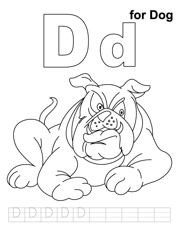 D for dog coloring page with handwriting practice | Download Free D for ...