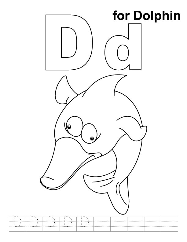D for dolphin coloring page with handwriting practice | Download Free D ...