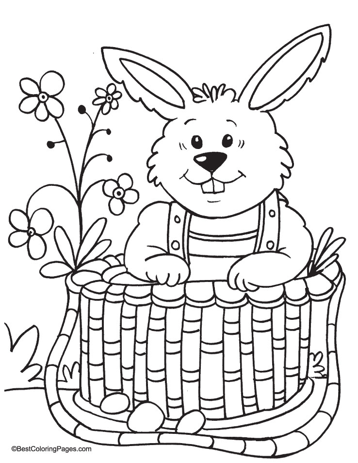 Easter bunny in the basket coloring page