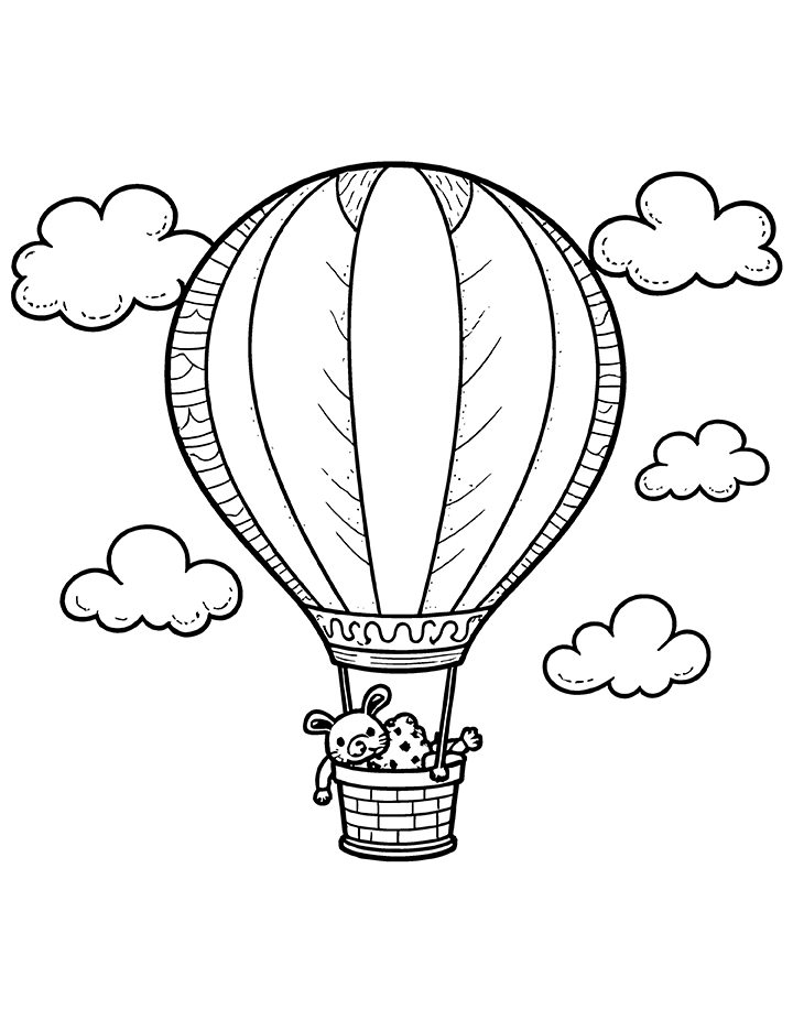 Enjoying a ride in hot air balloon coloring page