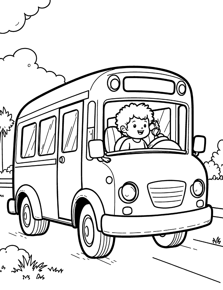 Family trip bus coloring page