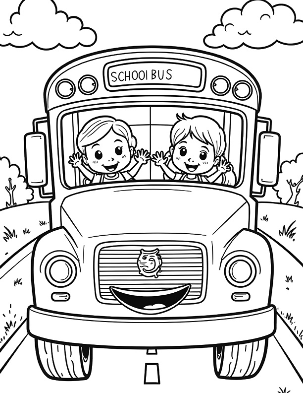 funny school bus coloring page