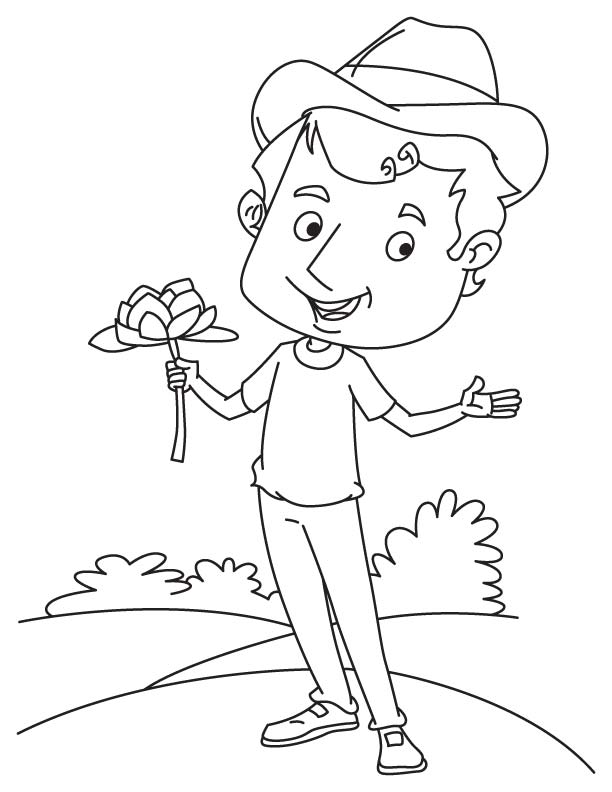 Happy man with water lily coloring page | Download Free Happy man with ...