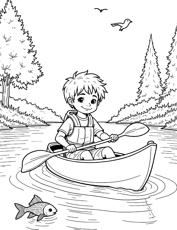 Kayaking coloring page