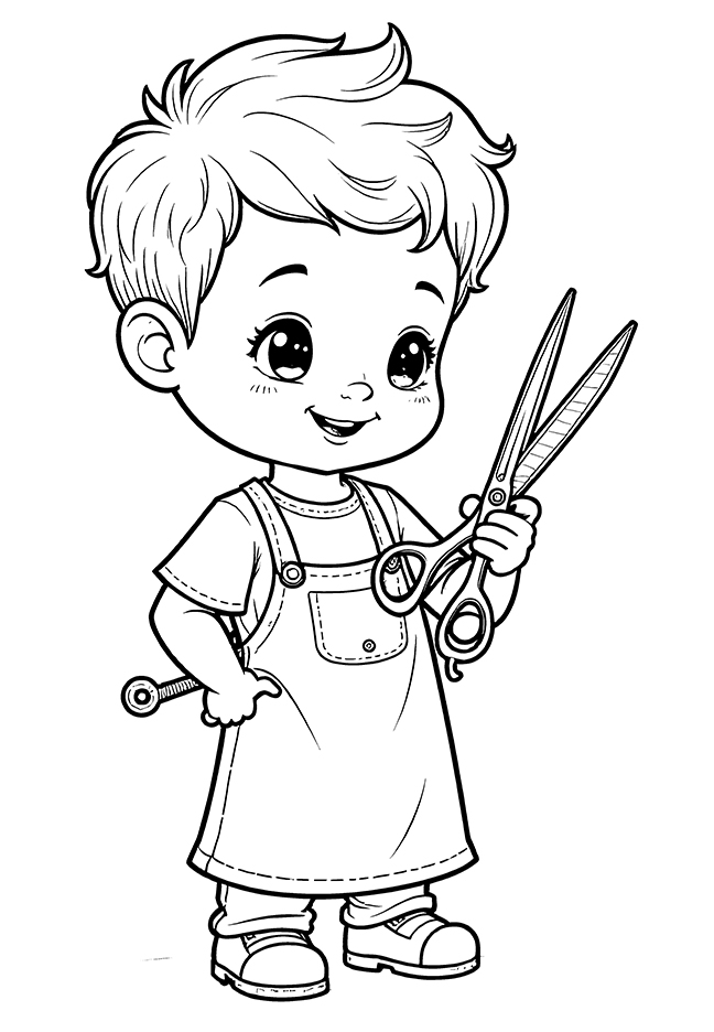 Little barber with big scissors coloring page