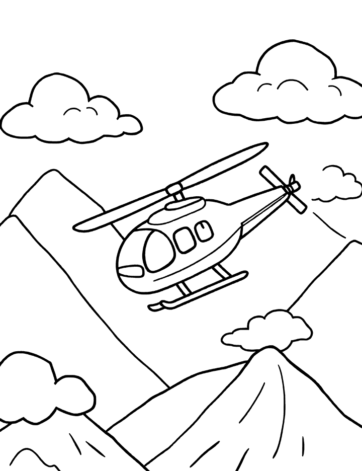 Mountain rescue helicopter coloring page