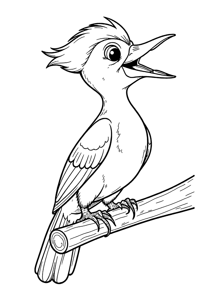 Open beak woodpecker coloring page